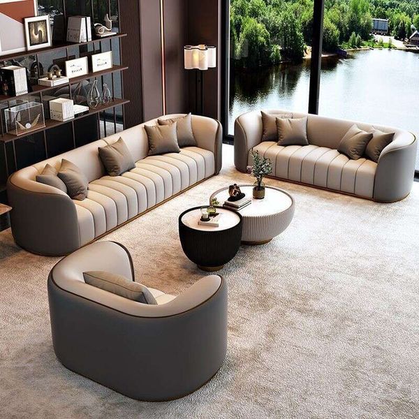 Modern white sectional sofa with Italian leather and contrast colors, living room furniture set