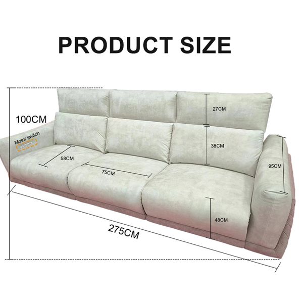 Modular 3/4-seat electric sofa for living room, 58cm seat depth, 275cm total length