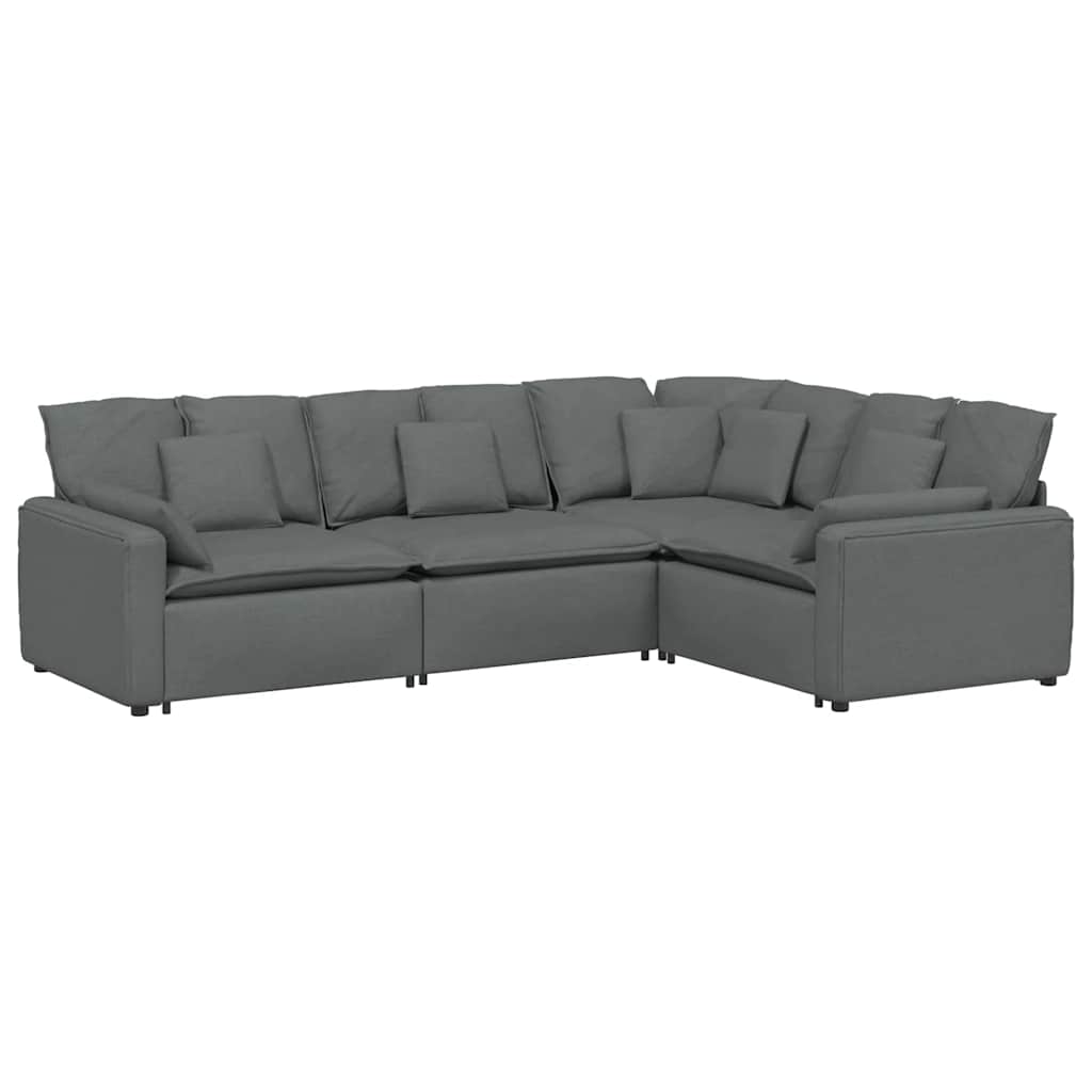 Modular Sofa with Cushions Fabric Dark Gray