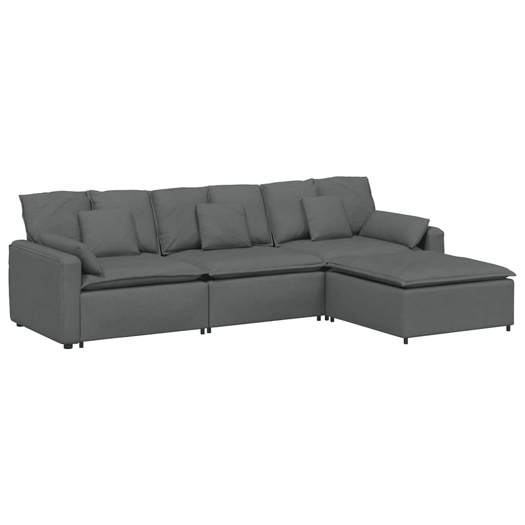 Modular Sofa with Footstool and Cushions Dark Gray