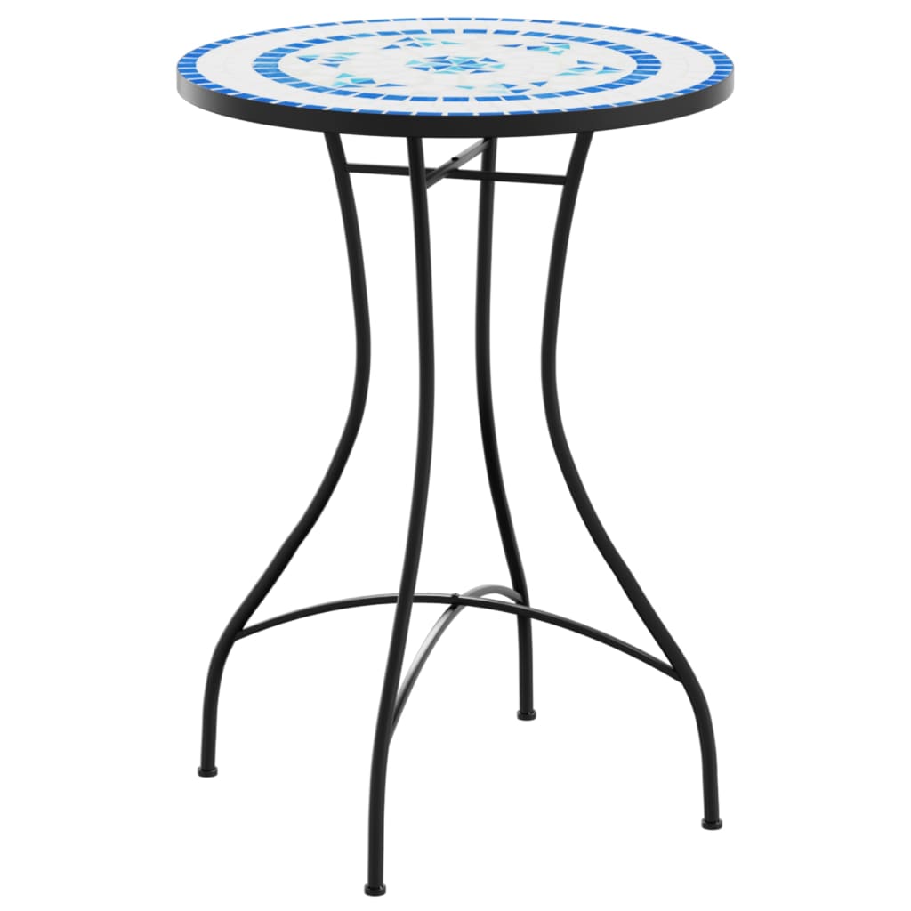 Mosaic Bistro Table Blue and White Ceramic, Powder-coated iron