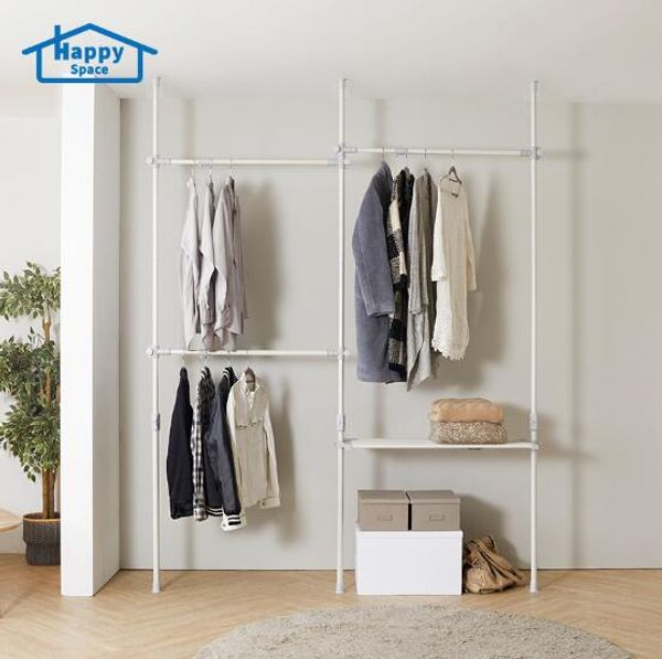 Multifunctional creative clothes hangers for bedroom furniture, featuring wall-mounted shelves and multilayer storage racks
