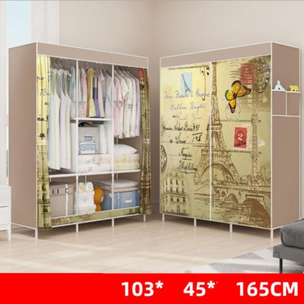 Multi-purpose non-woven fabric wardrobe for portable folding storage, offering dustproof and waterproof protection for clothes and furniture