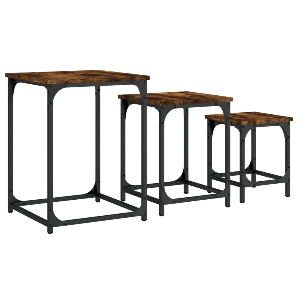 Nesting Coffee Table Set of 3 Smoked Oak Engineered Wood Small