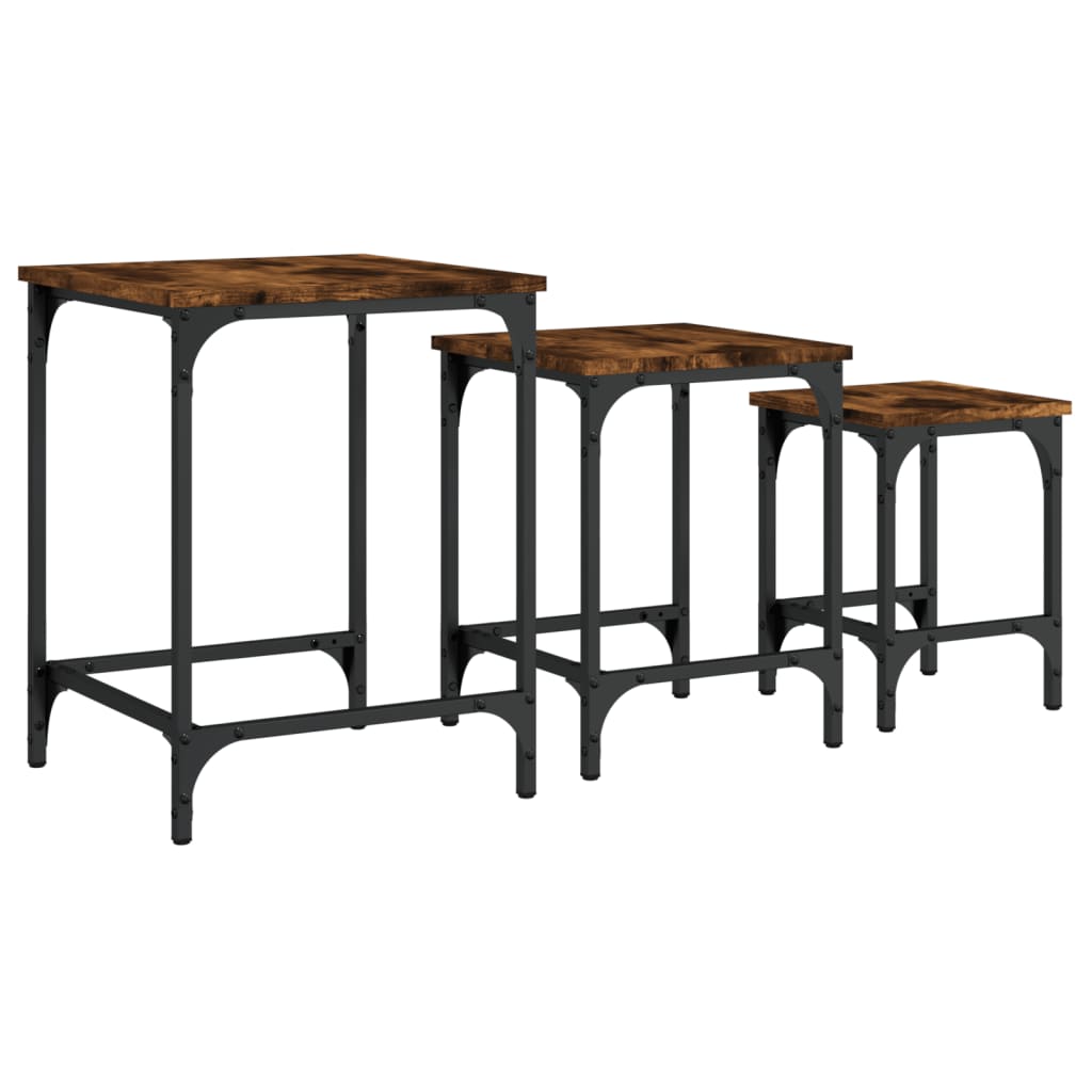 Nesting Coffee Table Set of 3 Smoked oak Engineered wood, metal