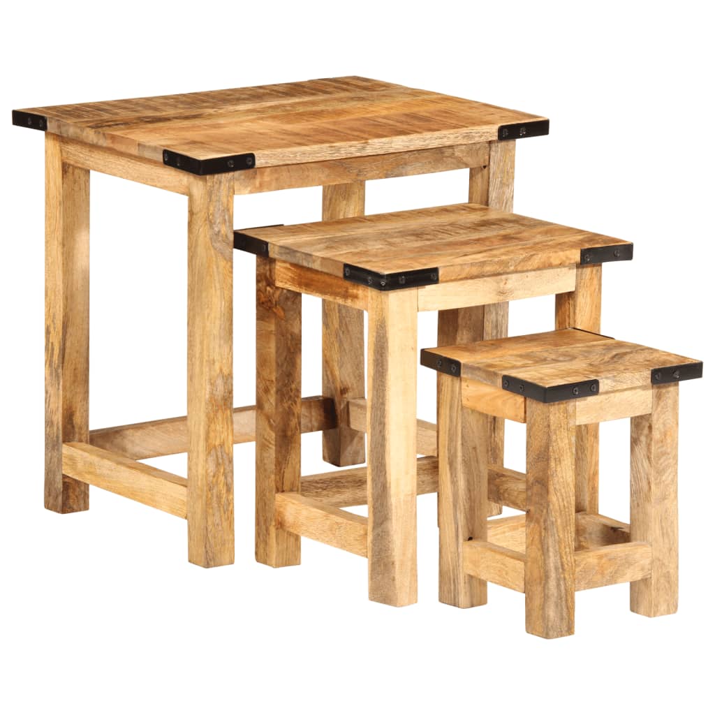 Nesting Side Table Set of 3 Natural wood color with black accents
