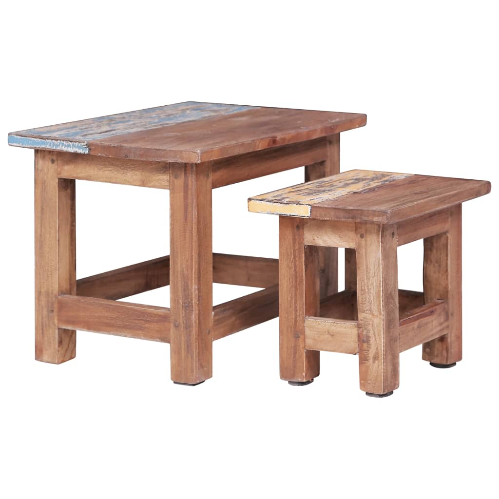 Nesting Table Set of 2 Brown Solid Mahogany Wood Small, Large