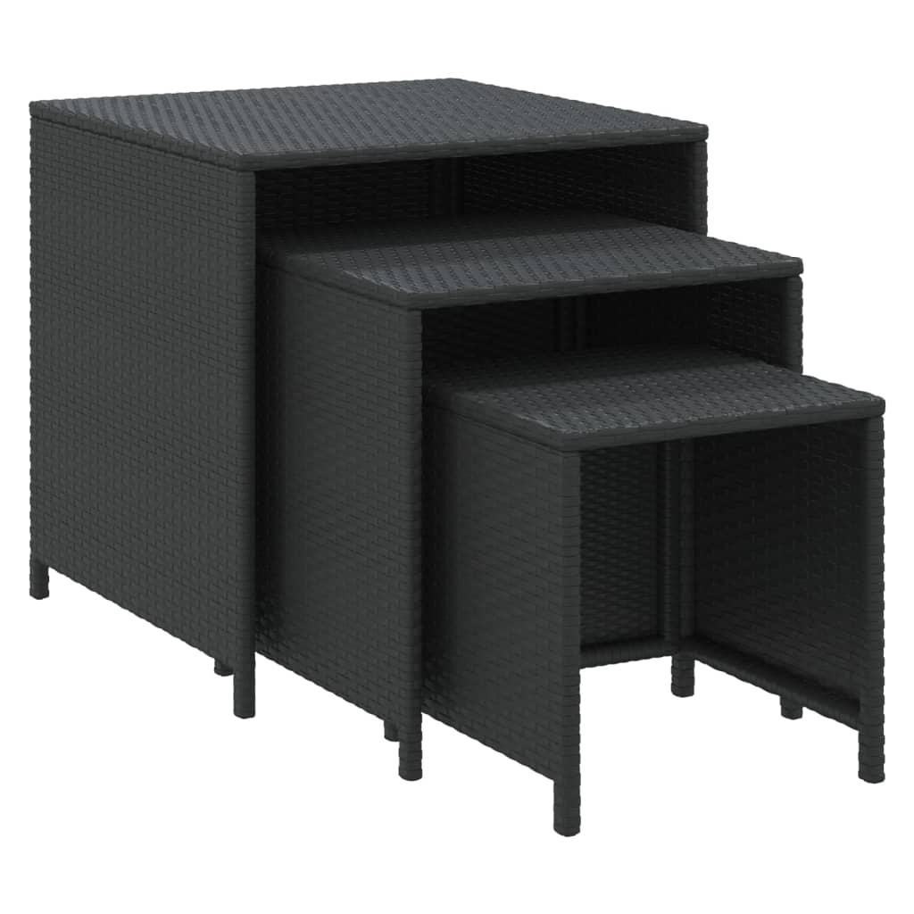 Nesting Table Set of 3 Black Poly rattan 3 different size tables