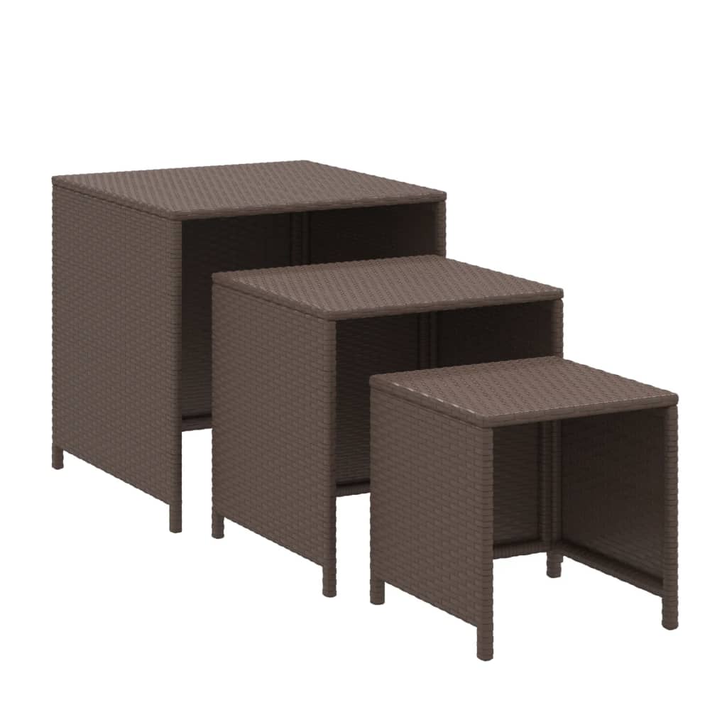 Nesting Table Set of 3 Brown PE rattan Various sizes Stackable