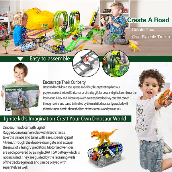 New Dinosaur Toys  
Create A Dinosaur World Road Race  
Flexible Track Playset for 3 4 5 6 7 8-Year-Old Boys & Girls, Ideal Gift