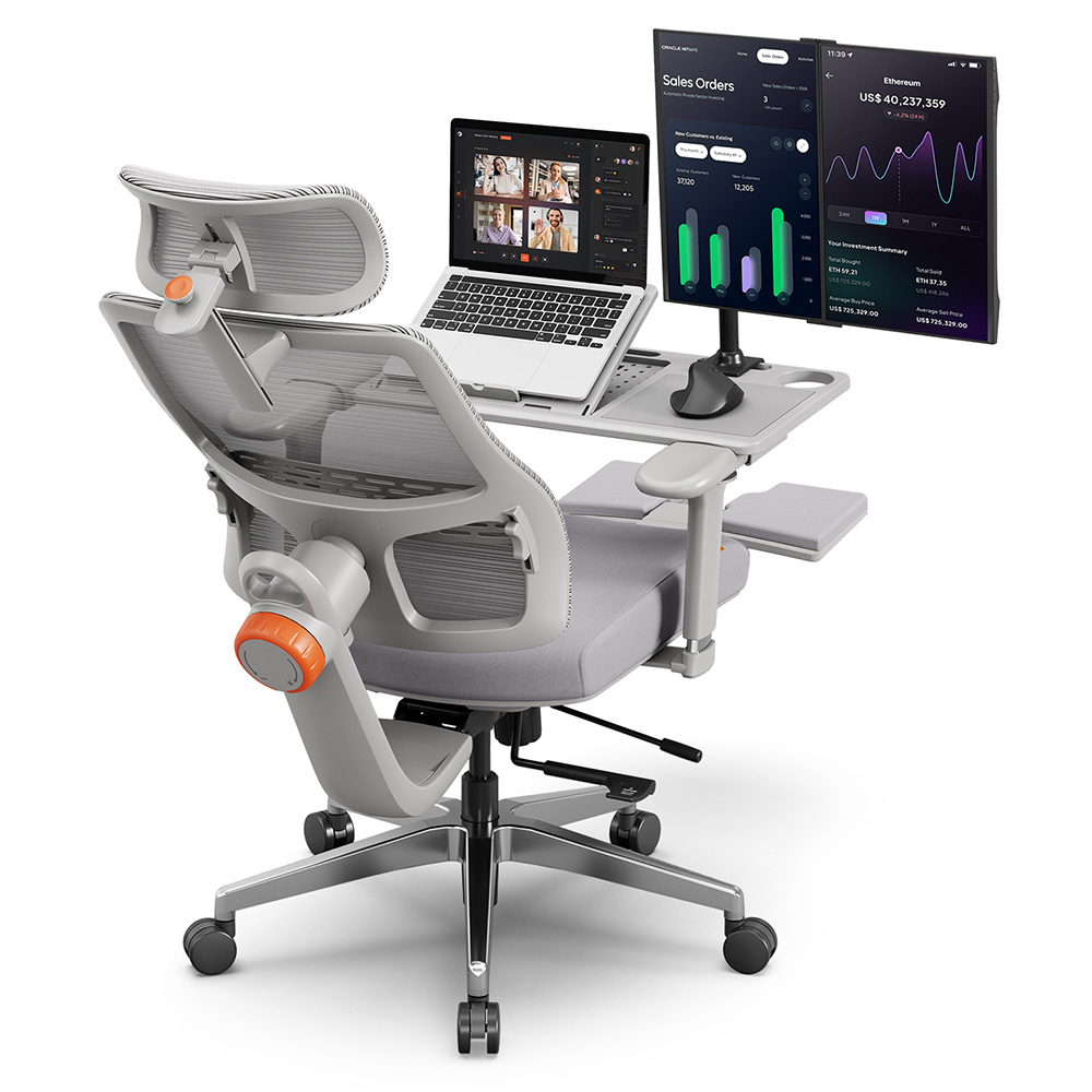 NEWTRAL MagicH-BPro Chaise Ergonomique avec Repose-Pieds Gris