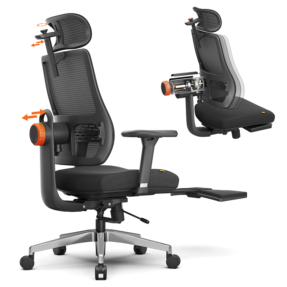 NEWTRAL MagicH-BPro Chaise Ergonomique avec Repose-Pieds Noir