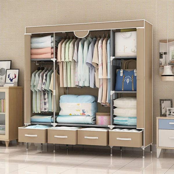 Non-woven fabric wardrobe for portable folding storage, dustproof and waterproof, ideal for bedroom furniture