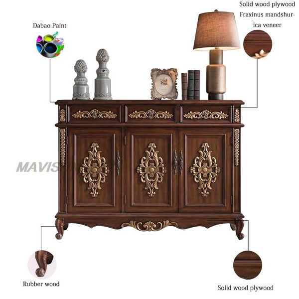 Nordic-inspired brown carved wood sideboard, a compact storage piece for small apartments, ideal for living rooms or entryways