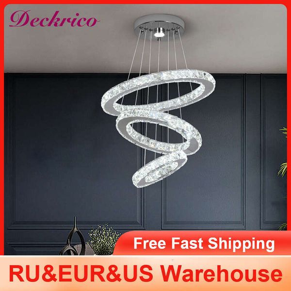 Nordic-inspired modern crystal ceiling lamp with a chrome ring design, perfect for living room pendant lighting