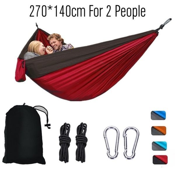 Nylon hammock with color coordination for two people, lightweight and portable for outdoor camping and relaxation