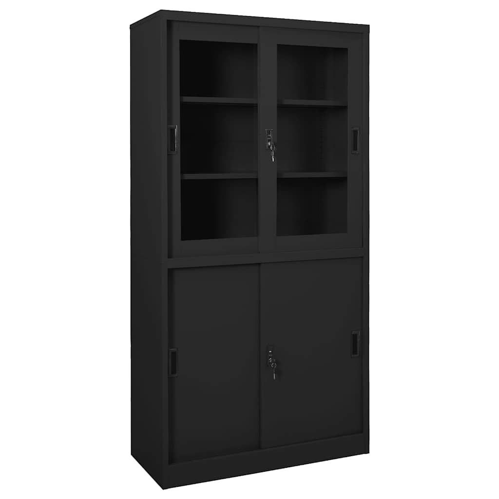 Office Cabinet Anthracite Steel, Tempered Glass