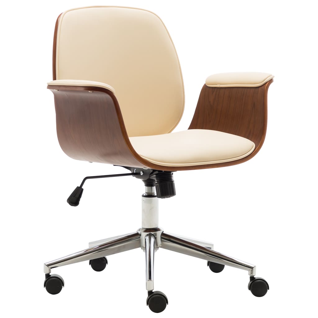 Office Chair Cream + Brown Faux leather, Bentwood, Chromed metal