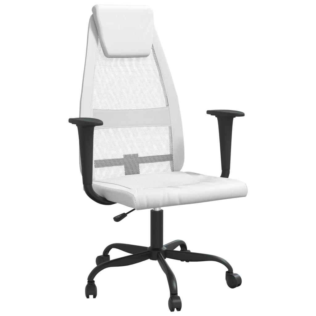 Office Chair White Mesh Fabric, Faux Leather, Metal, Plywood