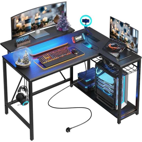 Other Furniture Small Gaming Desk with Power Outlets
42 L Shaped LED Computer Desk with Stand Reversible Shelves
Corner Gamer Desk with Q24070

Compact gaming desk with built-in power outlets
42-inch L-shaped LED computer desk featuring adjustable shelves
Corner gaming desk model Q24070