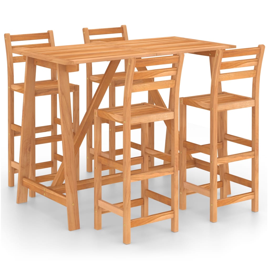 Outdoor Bar Set Natural wood Solid acacia wood Medium Footrest
