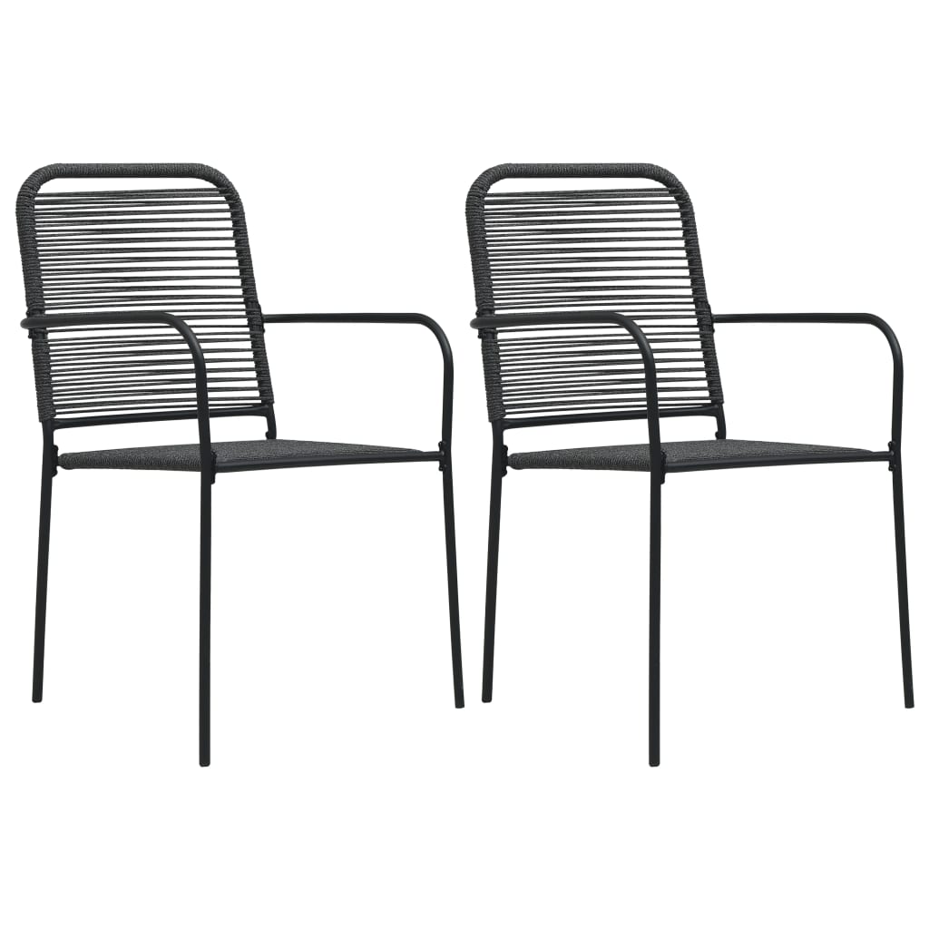 Outdoor Chair Set of 2 Black Cotton rope, Powder-coated steel