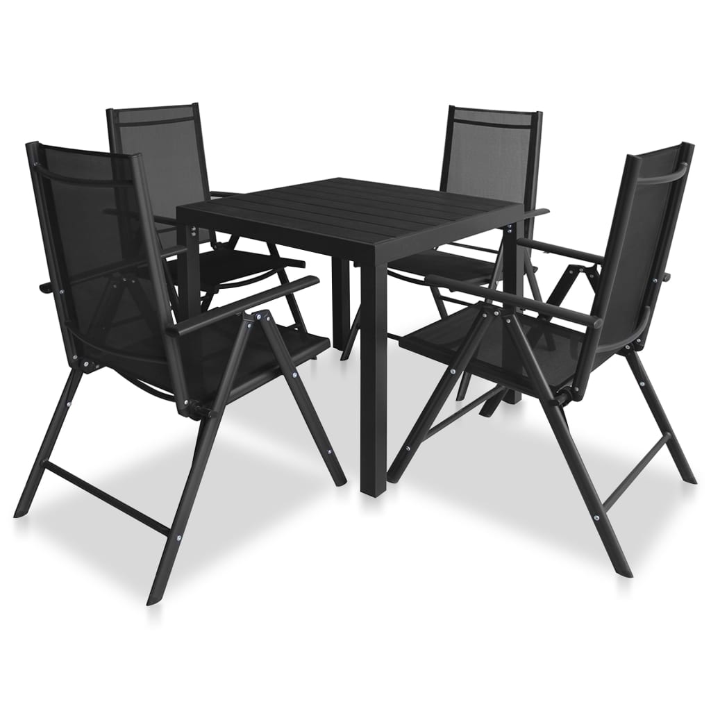 Outdoor Dining Set Black Aluminum, WPC, Textilene Medium Foldable