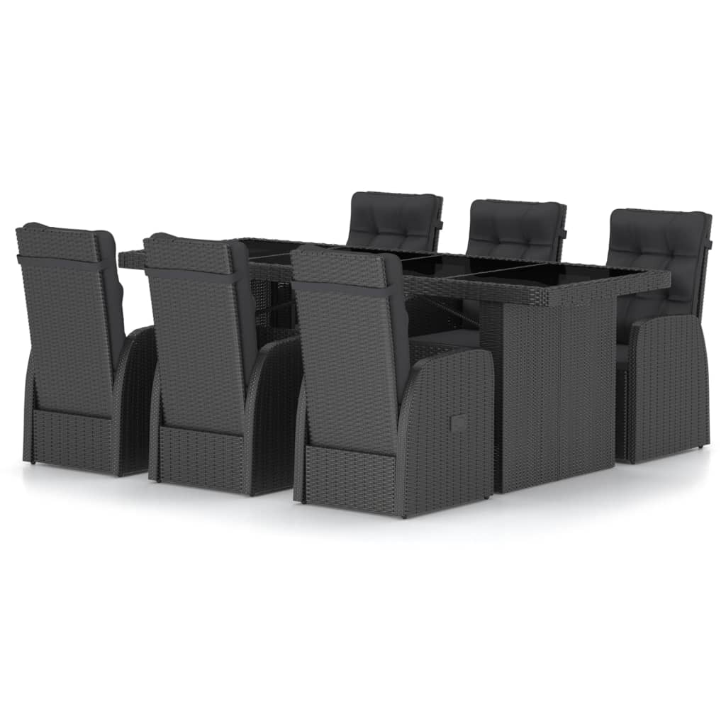 Outdoor Dining Set Black PE Rattan, Powder-Coated Steel, Glass