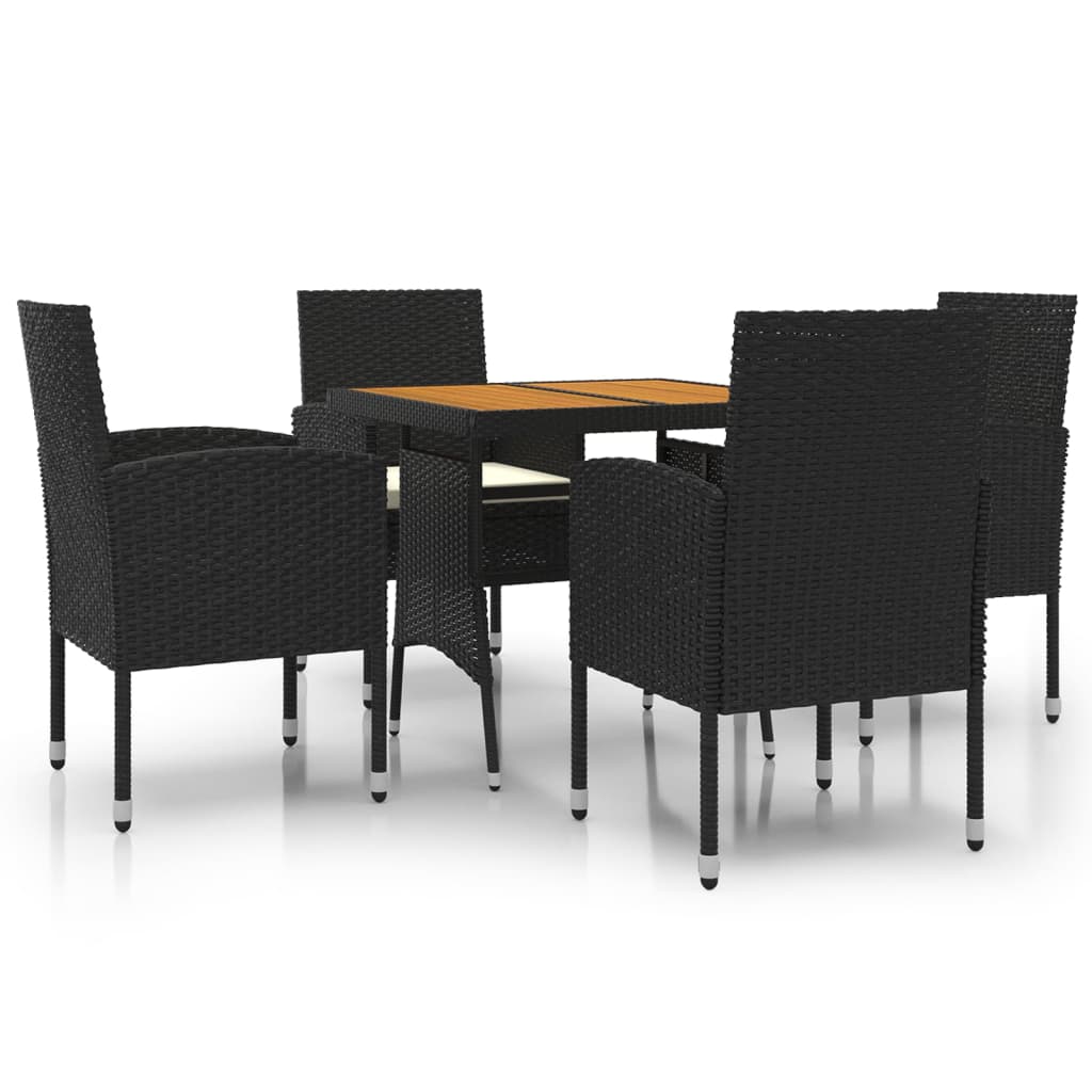 Outdoor Dining Set Black PE Rattan, Steel, Solid Acacia Wood Medium