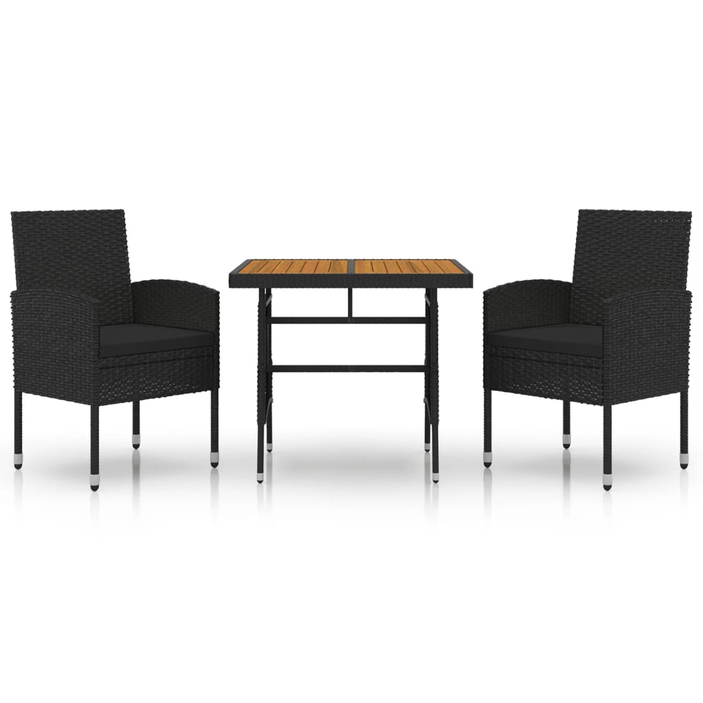 Outdoor Dining Set Black PE rattan, steel, solid acacia wood Small