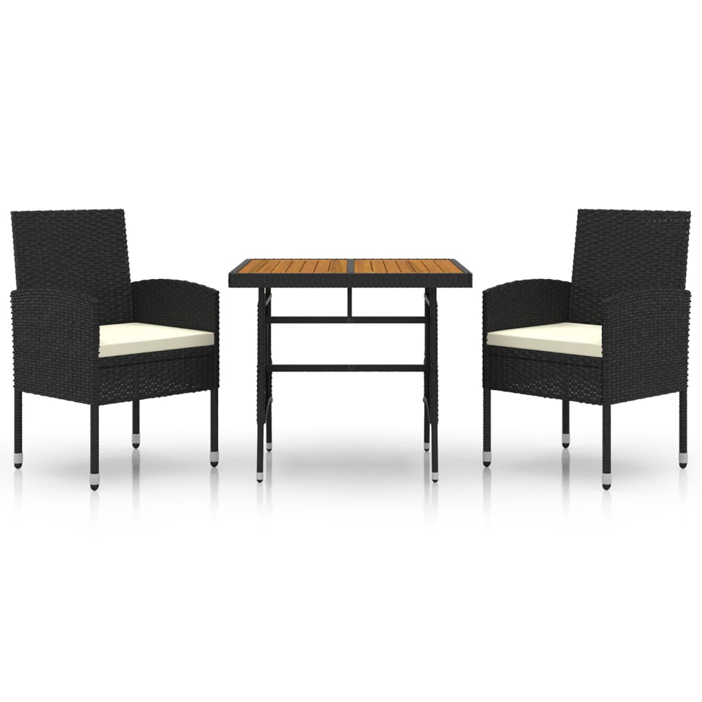 Outdoor Dining Set Black PE Rattan, Steel, Solid Acacia Wood