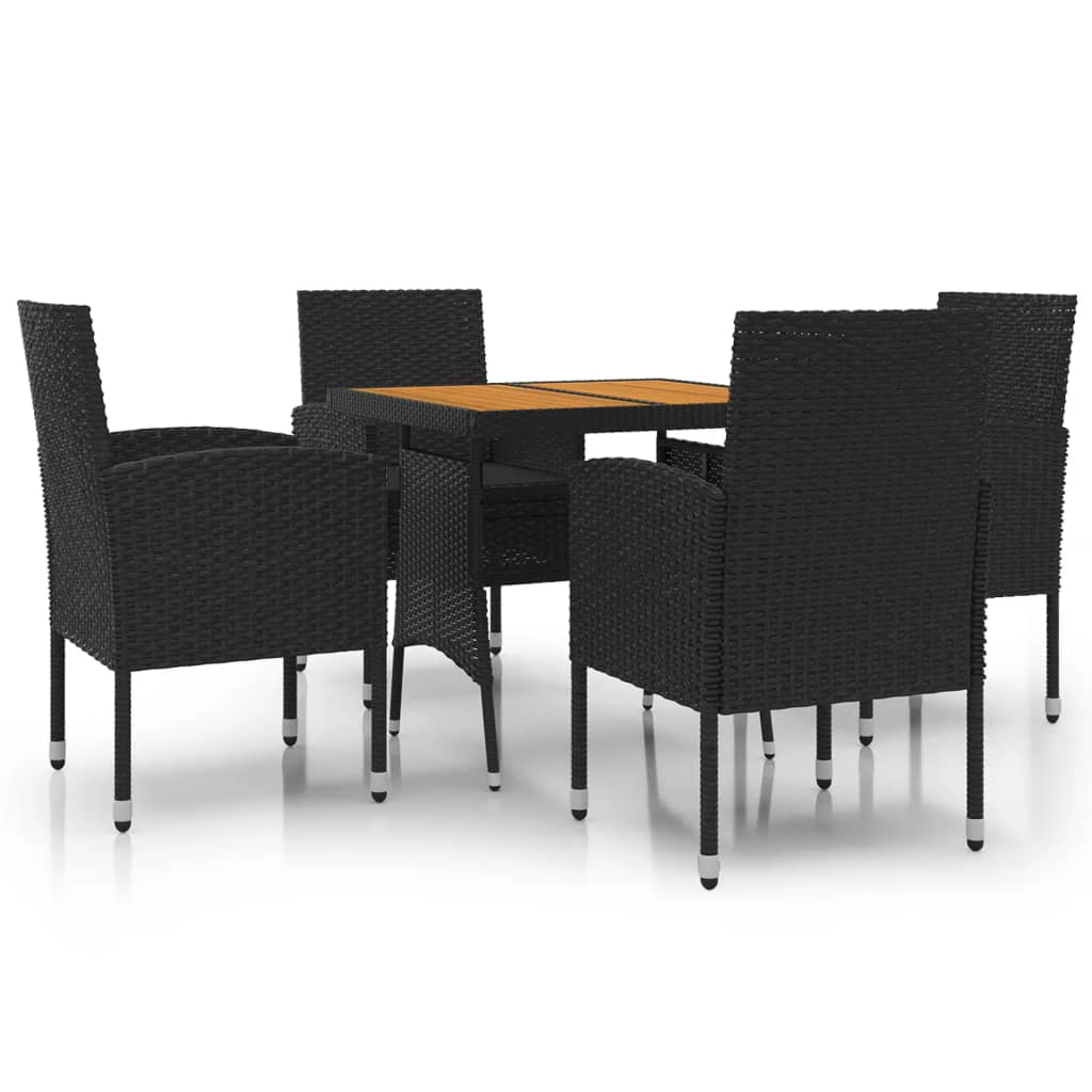 Outdoor Dining Set Black PE Rattan, Steel, Solid Acacia Wood