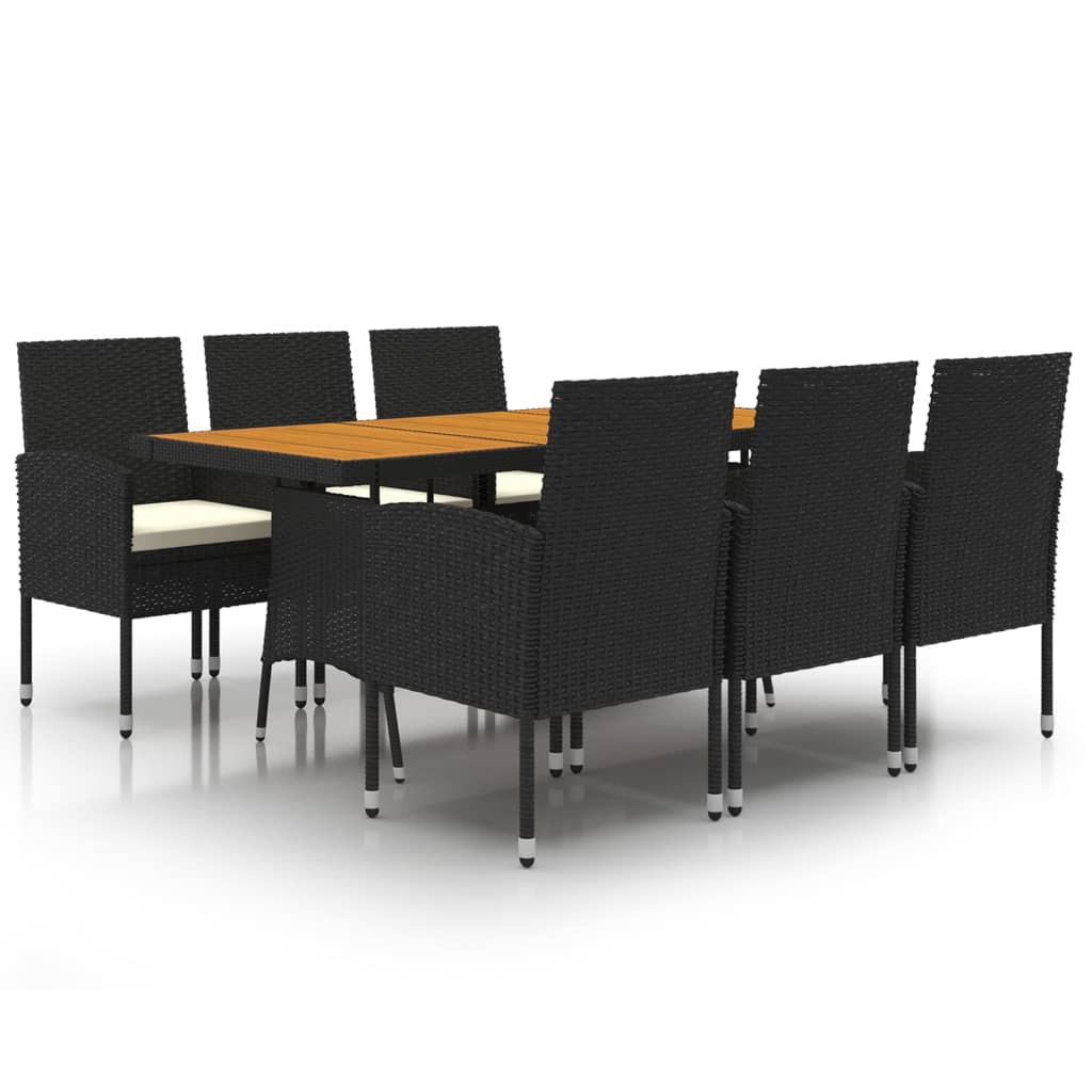 Outdoor Dining Set Black PE rattan, steel, solid acacia wood, foam