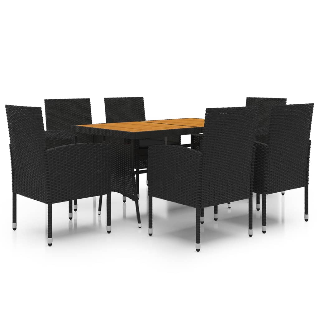 Outdoor Dining Set Black PE rattan, steel, solid acacia wood