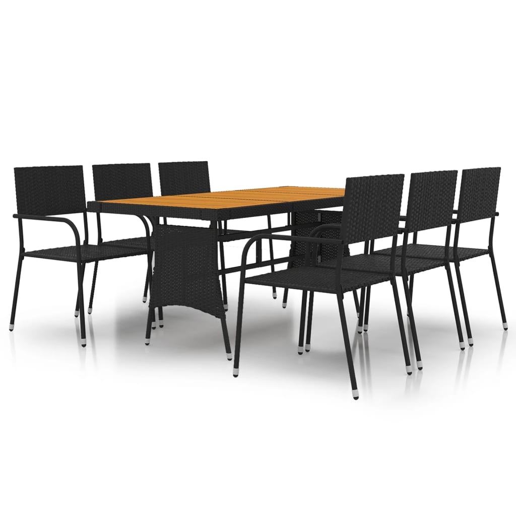 Outdoor Dining Set Black PE rattan, steel, solid acacia wood