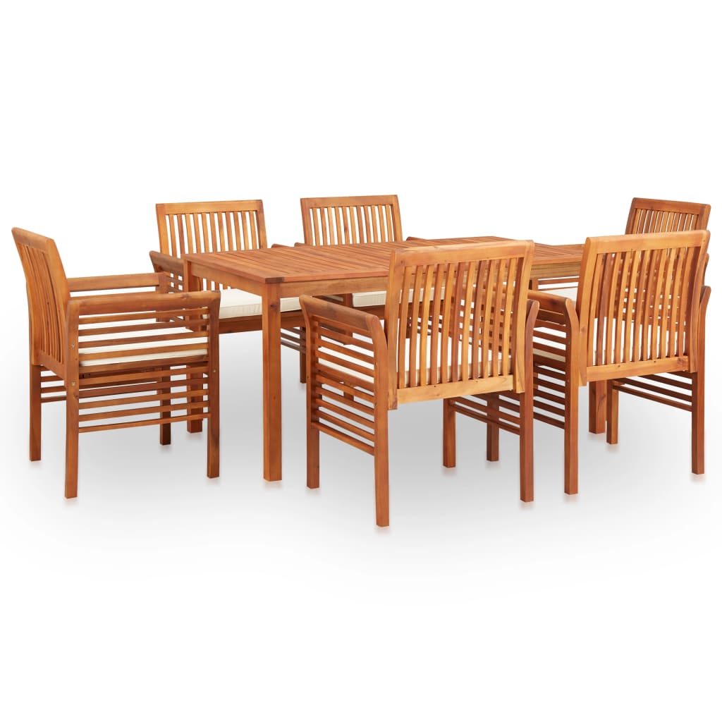 Outdoor Dining Set Brown frame, cream cushions Solid Acacia Wood
