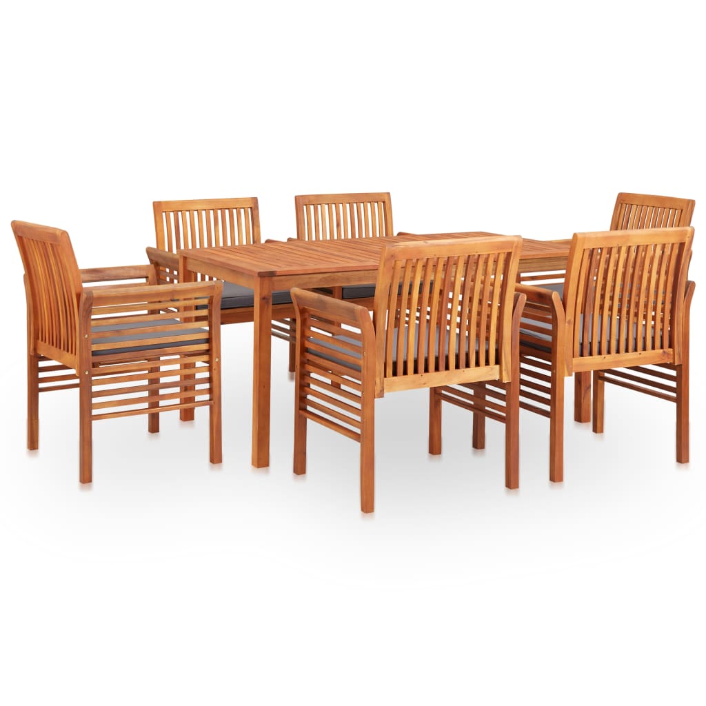 Outdoor Dining Set Brown frame Solid Acacia wood 7-piece set