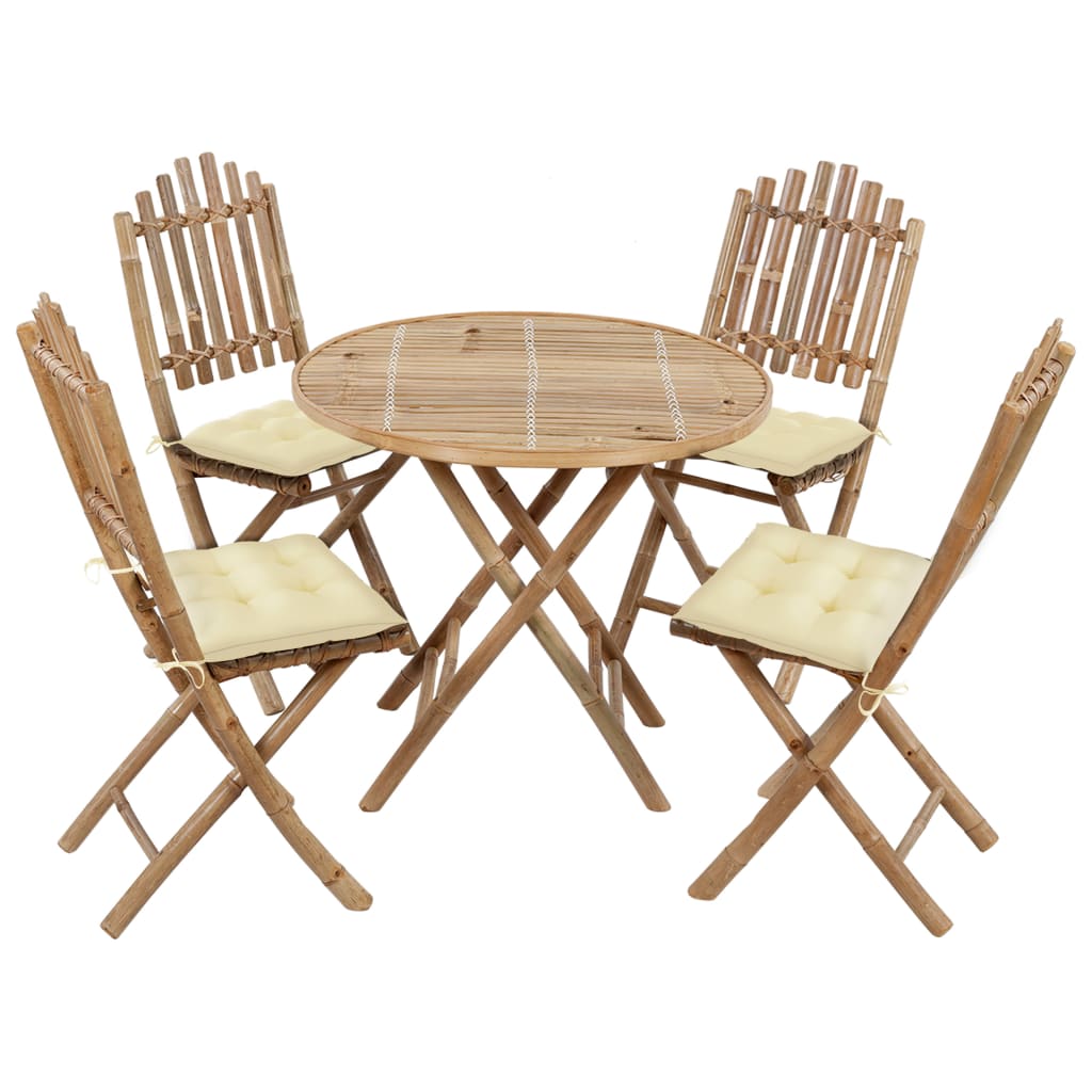 Outdoor Dining Set Cream, Natural Bamboo Bamboo, Polyester