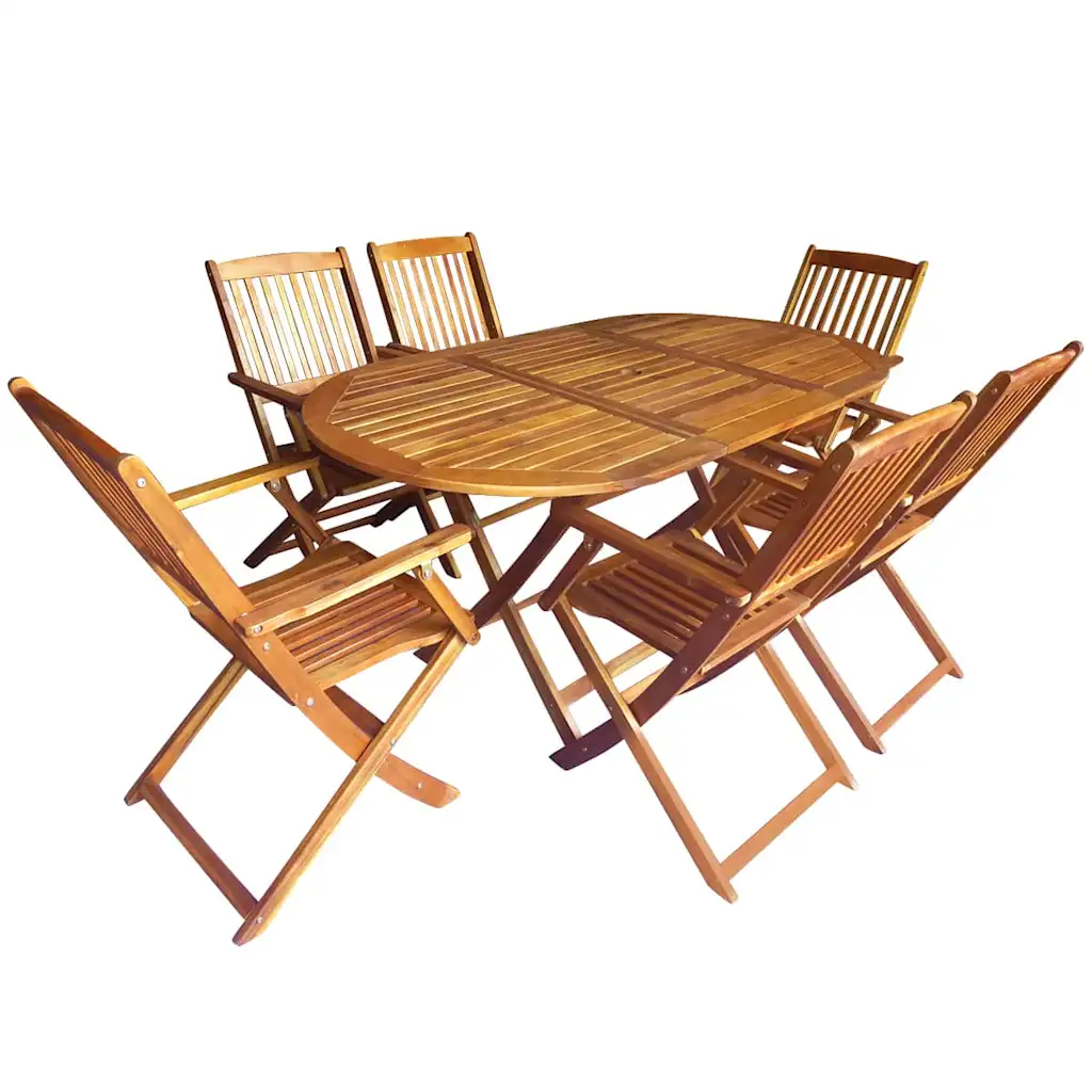 Outdoor Dining Set Folding 7 pcs Brown Solid eucalyptus wood