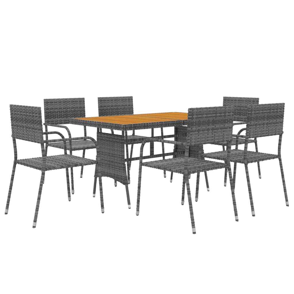 Outdoor Dining Set Grey PE rattan, steel, solid acacia wood