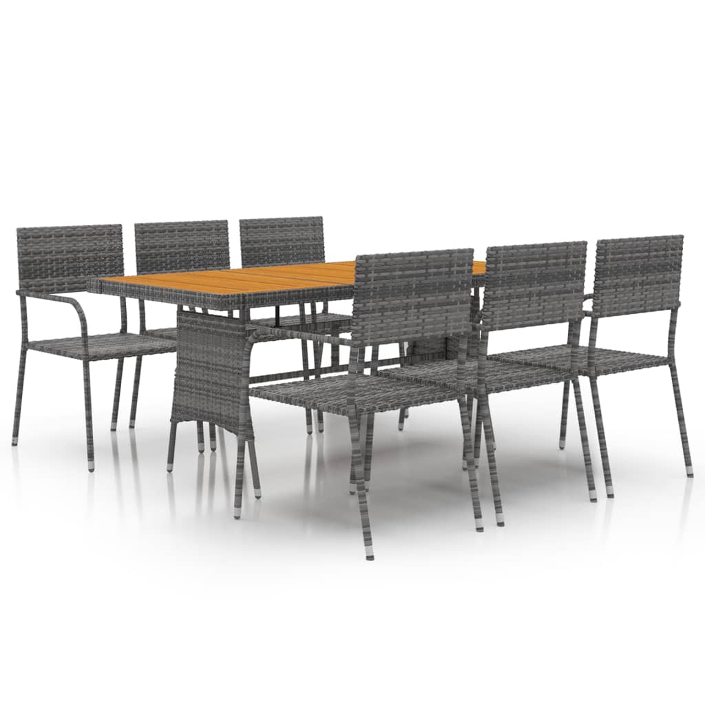 Outdoor Dining Set Grey PE rattan, steel, solid acacia wood 7 Piece