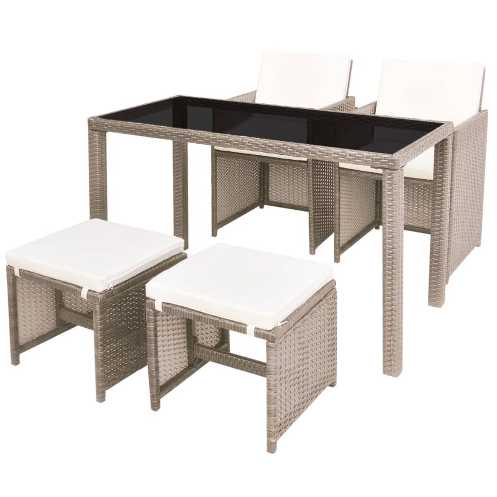 Outdoor Dining Set Grey Poly Rattan Medium Foldable