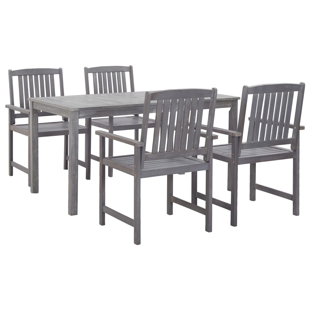 Outdoor Dining Set Grey Solid Acacia Wood Medium Durable