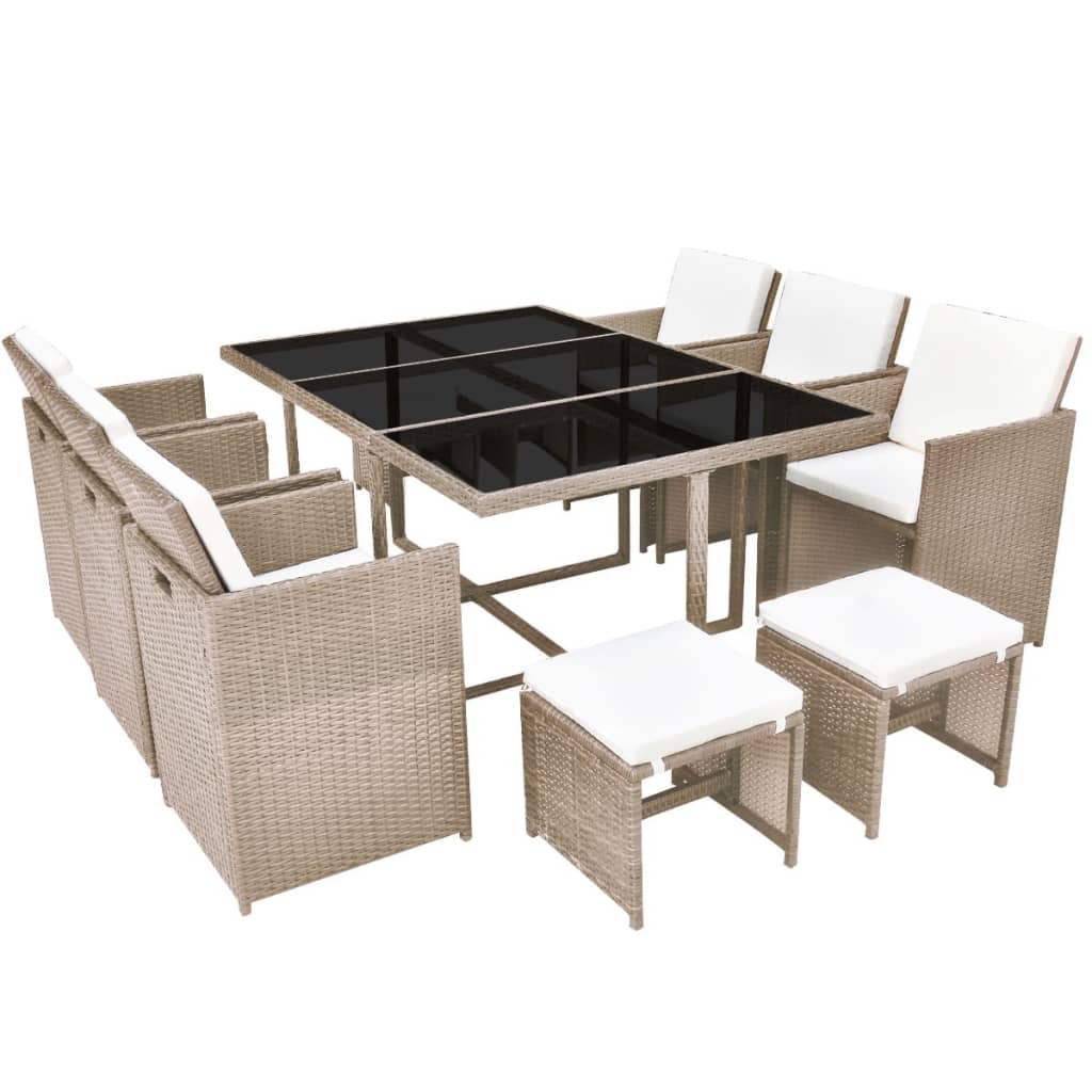 Outdoor Dining Set Grey/Beige Powder-Coated Steel, PE Rattan, Glass