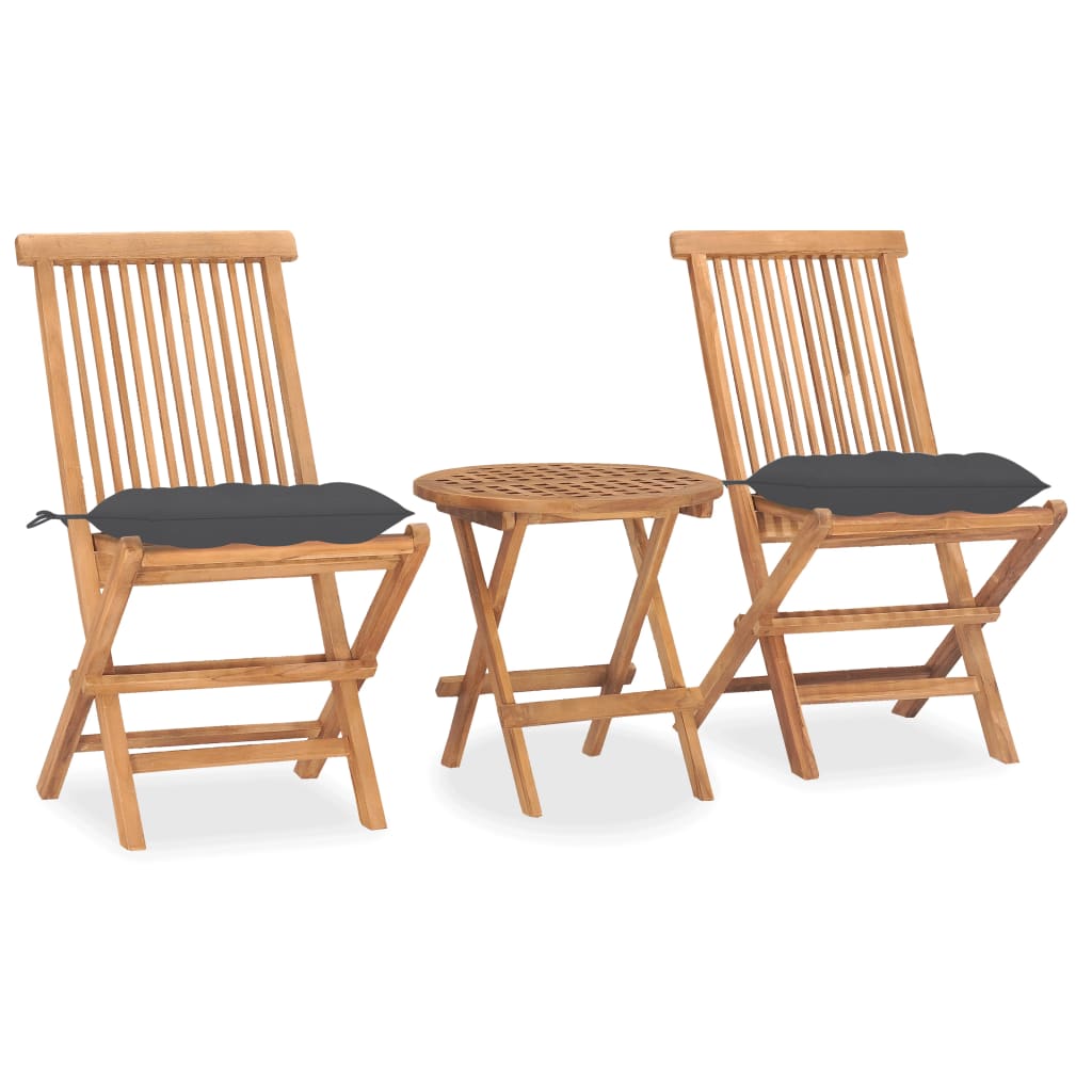 Outdoor Dining Set Teak 3 Piece Set Foldable Round Traditional