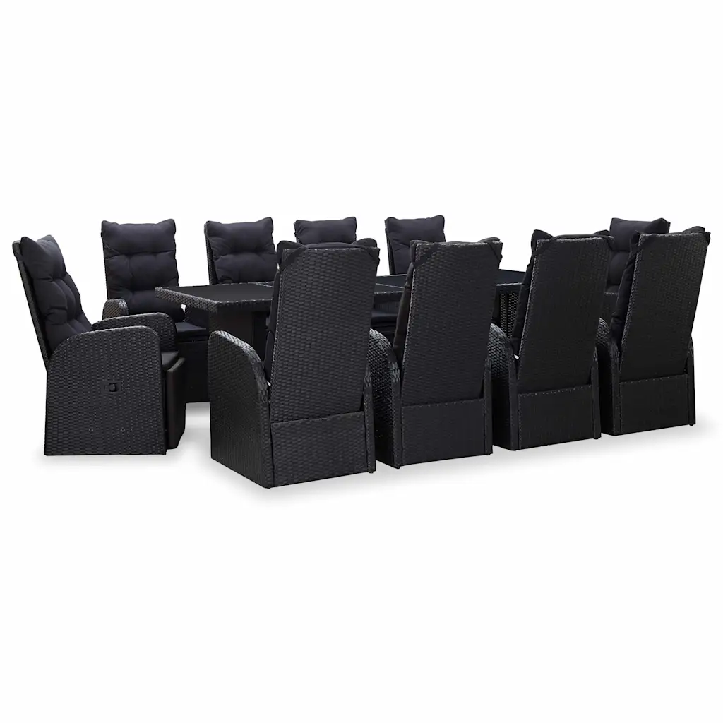 Outdoor Dining Set with Cushion 11 pcs Black Poly rattan