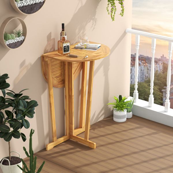 Outdoor folding bar table featuring an oval top and cross-shaped base