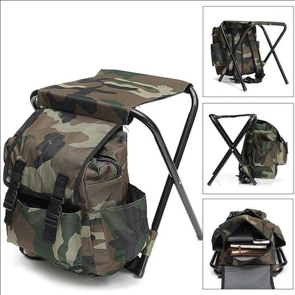 Outdoor folding cam fishing chair with sturdy, comfy footrest and portable backpack design