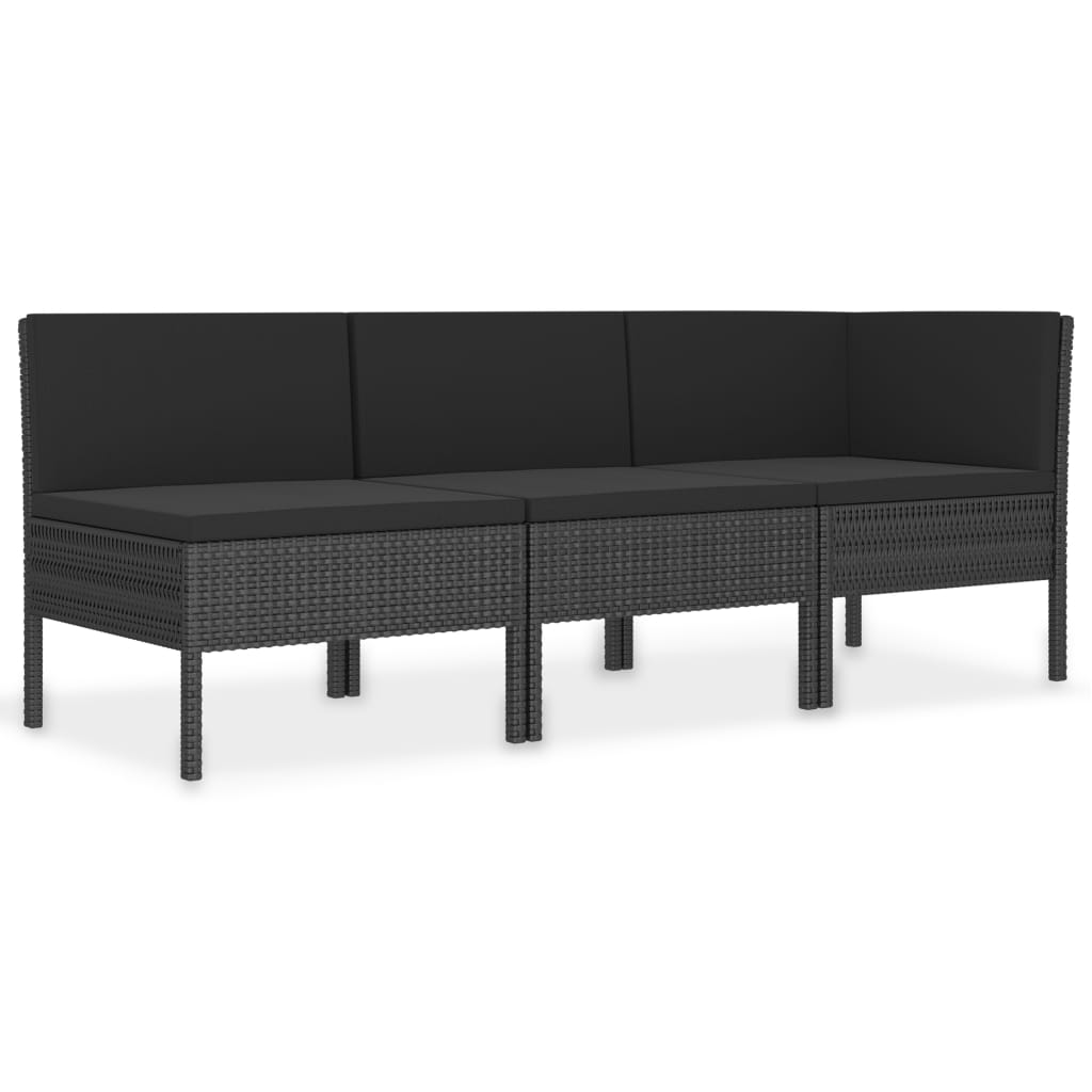 Outdoor Furniture Set Black PE rattan, powder-coated steel, polyester