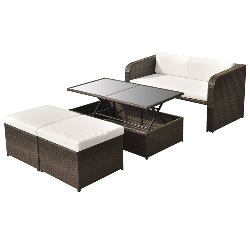 Outdoor Furniture Set Brown, Cream White